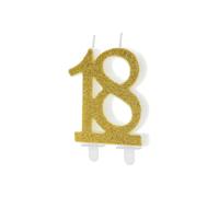 Candle 18 Years Eighteenth Cmpleanno Gold Glitter 7.5 cm