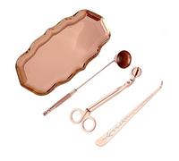 Candle Accessory Set Gift Box, Exquisite Wave Storage Tray Plate, Candle Wick Trimmer, Bell Candle Wick Snuffer, Candle Wick Dipper, 4-in-1 Candle Care Toll Kit for Scented Candle Lover, Rose Gold