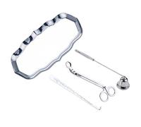 Candle Accessory Set Gift Box, Exquisite Wave Storage Tray Plate, Candle Wick Trimmer, Bell Candle Wick Snuffer, Candle Wick Dipper, 4-in-1 Candle Care Toll Kit for Scented Candle Lover, Silver