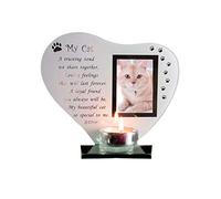 Candle and Photo Holder Glass Memorial Plaque for Departed Pet - Personalise your Frame with your Pet’s Picture | Thoughtful Present with Poem (Cat)