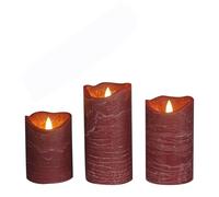 CANDLE CHOICE Battery Operated Flameless Candles with Timer Real Wax Realistic Flickering Electric LED Pillars Automatic Built-in Daily Cycle Timer 6-hour on 18-hour off 3 Pack Rustic Texture Burgundy