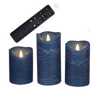 CANDLE CHOICE Real Wax Battery Operated Flameless Candles with Remote Automatic Cycle Timer Realistic Flickering Electric LED Pillars Wedding Party Holiday Decorations 3 Pack Rustic Texture Navy Blue