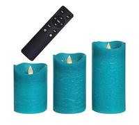 CANDLE CHOICE Real Wax Battery Operated Flameless Candles with Remote Automatic Daily Cycle Timer Realistic Flickering Electric LED Pillars Wedding Party Holiday Decorations 3 Pack Rustic Texture Teal