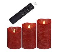 CANDLE CHOICE Real Wax Battery Operated Flameless Candles with Remote Automatic Daily Cycle Timer Realistic Flickering Electric LED Pillars Wedding Party Holiday Decorations 3 Pack Rustic Texture Red