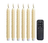 CANDLE CHOICE Real Wax Flameless Spiral Taper Candles with Remote Timer 9.6” Tall Long Flicking Twisted Battery Operated LED Window Candlesticks for Wedding Halloween Christmas Decoration 6 Pack Ivory