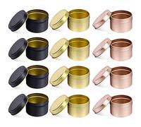 Candle Containers with Lids, 12 PCS 5 OZ Decorative Round Metal Candle Tins Bulk, Reusable Candle Jars for DIY Candle Making, Arts Crafts Supplies, Dry Storage, Party Favor(4Black+4Gold+4RoseGold,5OZ)