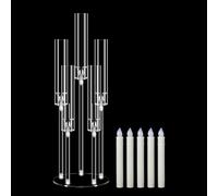 Candle Holder 5 Arm with Candle for Tables, MSDADA 68 cm Tall Acrylic Candelabra, Clear Candlesticks Holder for Wedding Fireplace Party Decor Christmas Centerpieces