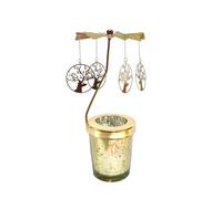 Candle Holder - 8 Inch Pine Branches Carousel for Elegant Home Ambiance, Stainless Steel Rotating Candlestick with Auto-Rotation Feature, Votive Container for Christmas