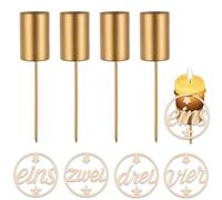 Candle Holder Advent Wreath, Set of 4 Advent Candle Holders and Advent Numbers Wooden 1-4, Advent Wreath Numbers for Candles, Sticks Candle Holder Metal for Christmas Decoration Table Decoration