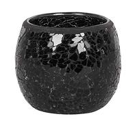 Candle Holder | Crackle Glass | Small Black | H7cm x W8cm x D8cm | Pack of 1
