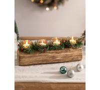 Candle Holder for Christmas Table Decoration: Romadedi 35cm Yule Log Tea Light Candle Holders with Wreaths for Xmas Dinner Centrepiece Indoor Decor Gift