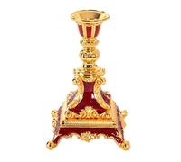 Candle Holder Gold Candlestick Engraved Retro Alloy Dinner Wedding Hotel Single Dining Table Decoration Candle Lamp Classical(Red)