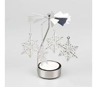 Candle Holder - Spinning Tealight Carousel with Angels & Reindeers, Metal Christmas Tree Candle Holder for Festive Table Decor(silver-snowflake)