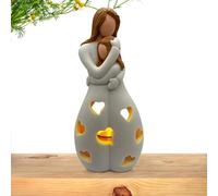 Candle Holder Statue | Resin Holder Mother & Daughter Figurine With Flickering LED Candle, Mothers Day Present For Desktop Ornament Home Decoration
