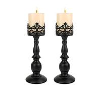 Candle Holders for Pillar Candles Gothic Matte Black Vintage Tall Candle Holders Set of 2 Decorative Large Table Centerpieces Candle Stand Decor (Black 2PCS A)