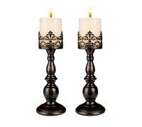 Candle Holders for Pillar Candles Gothic Matte Black Vintage Tall Candle Holders Set of 2 Decorative Large Table Centerpieces Candle Stand Decor (Distressed Black 2PCS A)