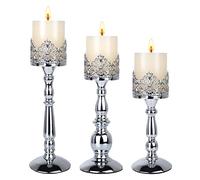 Candle Holders for Pillar Candles Set of 3 Silver Vintage Tall Candle Holders Decorative Large Table Centerpieces Candle Stand Decor…