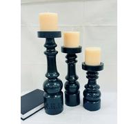 Candle Holders for Table Centerpiece Wood Black Candlestick Holders - Modern Decor Candle Stick Set of 3 | Crafted from Mango Wood | Rustic Table Centerpiece Decor | Sized 9", 12" and 15"