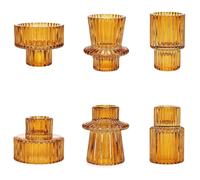 Candle Holders Set Of 6, Glass Candlestick Holders, Reversible Tealight & Taper Candle Holder, Transparent Crystal Tea Light Candle Holder For Wedding Dinner Party Festival(Yellow)