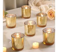 Candle Holders Votive 6pcs, Gold Glass Tea Light Holders Bulk for Weddings, Events, Table Centrepiece, Christmas, Valentine, and Party and Holiday Decorations