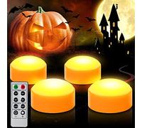 CANDLE IDEA 4 PCS Halloween Pumpkin LED Lights with Remote Timer Bright Flickering Battery Operated Jack-O-Lantern Electric Flameless Candles for Halloween Decorations Gift Supplies Orange Color