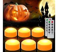 CANDLE IDEA 6 PCS Halloween Pumpkin LED Lights with Remote Timer Bright Flickering Battery Operated Jack-O-Lantern Electric Flameless Candles for Halloween Decorations Gift Supplies Orange Color