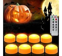 CANDLE IDEA 8 PCS Halloween Pumpkin LED Lights with Remote Timer Bright Flickering Battery Operated Jack-O-Lantern Electric Flameless Candles for Halloween Decorations Gift Supplies Orange Color