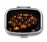Candle in Darkness Pill Box Small Metal Pill Case for Purse Or Pocket 2 Compartment Pill Organizer Cute Travel Pillbox Portable Pill Container Holder to Hold Vitamins Fish Oil