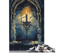 Candle in Gothic Archwayre Puzzle 500 Piece Adult Jigsaw Puzzle Puzzles for Adults Puzzles Sustainable Puzzle for Adults | Games 500pcs (52x38cm)