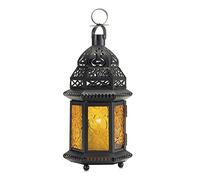 Candle Lantern Decorations, for Candles,Moroccan Style Lantern Tealight Holders with Multi-Coloured Glass,Garden Candle Lantern,Indoor/Outdoor(Yellow)