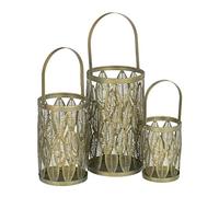 Candle Lantern Gold Metal 13 x 13 x 23 cm (3 Units)