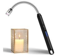 Candle Lighter, Electric BBQ Lighter Long Reach, Electronic USB C Rechargeable Lighter Flameless & Windproof, 360° Flexible Neck & LED Display for BBQ Grill, Candles, Gas Stove