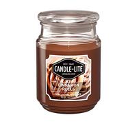 CANDLE-LITE Rolls Fragrance, One 18 oz. Single-Wick Aromatherapy Candle with 110 Hours of Burn Time, Brown Color, Glass, Paraffin Wax, Cinnamon Pecan Swirl