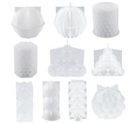 Candle Molds 10Pcs 10 Different Geometric Shape Candle Making Molds Non-Stick Flexible DIY-Friendly Silicone for Scented, Soap, Art Crafts Silicone Mold