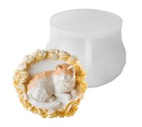 Candle Molds Cat on Rose Bed Candle Making Supplies Clay Mold for DIY Lovers Home Farmhouse Celebrations Plaster Resin Craft Fondant Cake