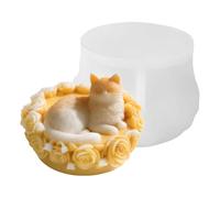 Candle Molds | Cat on Rose Bed Casting Molds | Plaster Mould | for Home Farmhouse Party DIY Plaster Soap Resin Craft Chocolate Fondant Cake