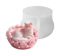 Candle Molds - Cat on Rose Bed DIY Mold - Gypsum Mould,for Home Holiday Party Craft Plaster Soap Resin Chocolate