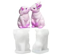 Candle Molds - Cute 3D Rabbit Figurines Set of 2 Resin Animal Moulds | Versatile Mould for Candles Plaster Chocolate Clay Desk Decoration