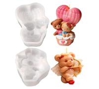Candle Molds Silicone - 2pcs 3D Bear Candle Mold Set | 1.18inches Valentine's Day Heart-Shaped Balloon & Bear | Wax Resin Soap Making, Home Decor, Mother's Day Birthday Gift Craft