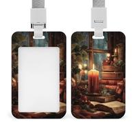 Candle on an Old Book ID Badge Holder Retractable Clip Card Holder Card Protector Name Badge Name Tag for Work Office Doctor Nurse