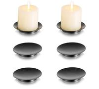 Candle Plate Holder Candle Tray - 11cm Round Iron Plate Black Candle Holders for Pillar Candles Set of 6 Pedestal Candle Stand Inweder Christmas Candle Dish for LED & Wax Candles Halloween Home Decor