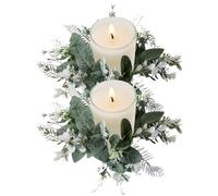 Candle Rings 2Pcs Eucalyptus Candle Ring 10'' Pillar Candle Rings Wreaths Artificial Farmhouse Mini Wreath for Wedding Centerpieces Tables Door Wall Window Decor Eucalyptus Candle Ring Candle Wreath C