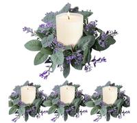 Candle Rings, 4PCS 10 Inch Artificial Candle Rings Wreaths, Flower Eucalyptus Leaves Candle Wreaths for Pillar Candles Wedding Home Door Tabletop Decor.