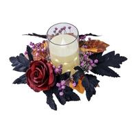 Candle Rings | Column Candle Holder with Fake Flowers - Elegant Realistic 8cm Centerpiece for Dining Table Party Kitchen Fireplace Halloween