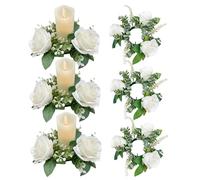 Candle Rings Wreaths, 6pcs 20cm/7.9inch Artificial Rose Candle Rings, Flower Wreath Candle Holder, Wedding Centerpieces for Dining Table Decor (White)