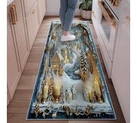 Candle Runner Rug, Winter Festive Snow House Christmas Blue Low Pile Aesthetic Rectangle Home Floor Carpet for Kitchen Doorway Entryway Bedside Decor 2x6 Ft