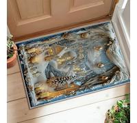 Candle Runner Rug, Winter Festive Snow House Christmas Blue Low Pile Soft Doormat Throw Rug Stain Resistant for Kitchen Entryway Bedside Laundry Decor 2x3 Ft