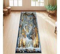 Candle Runner Rug, Winter Festive Snow House Christmas Blue Non-Slip Rectangle Floor Carpets Edge Binding for Kitchen Hallway Laundry Room Entryway Decor 2x5 Ft