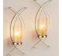 Candle Sconces Gold Wall Decor Set of 2: Walasis Wall Candle Holders with Hurricane - Modern Wall Mounted Hanging Candles for Indoor Fireplace Kitchen Dining Room