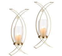 Candle Sconces Gold Wall Decor Set of 2: Walasis Wall Candle Holders with Hurricane - Modern Wall Mounted Hanging Candles for Indoor Fireplace Kitchen Dining Room